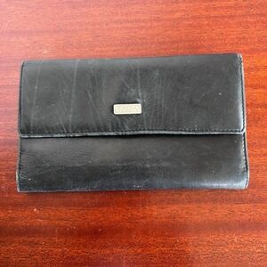 Bosca Nappa Vitello Black Leather Trifold Continental Wallet Clutch Organizer